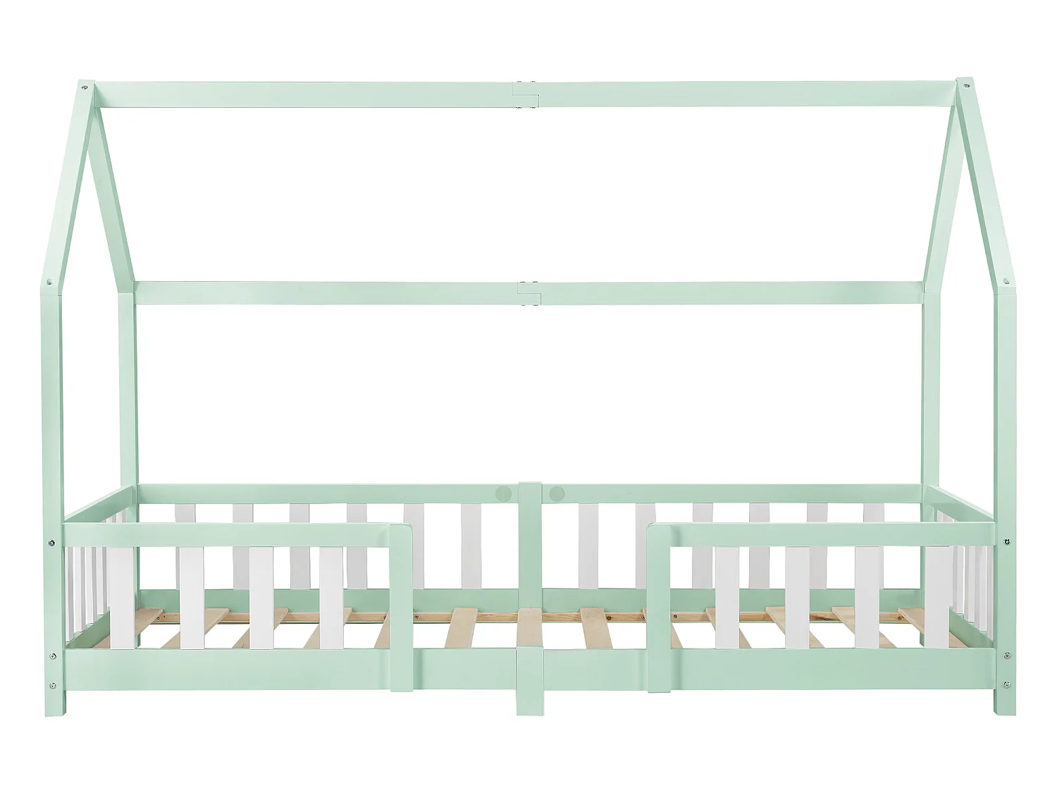 Lit d'Enfant Design Forme Maison Sisimiut Pin 200 x 90 cm Menthe Blanc Mat Laqué [en.casa]