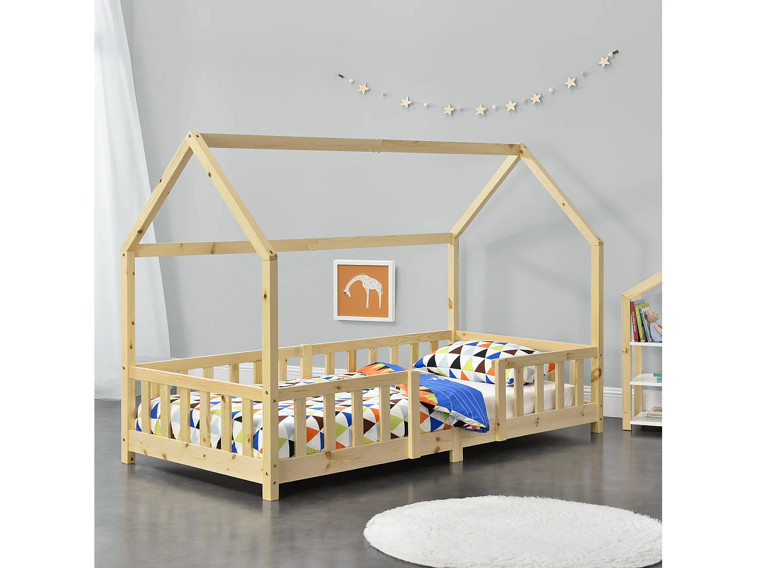 Lit d'Enfant Design Forme Maison Sisimiut Pin 200 x 90 cm Naturel [en.casa]