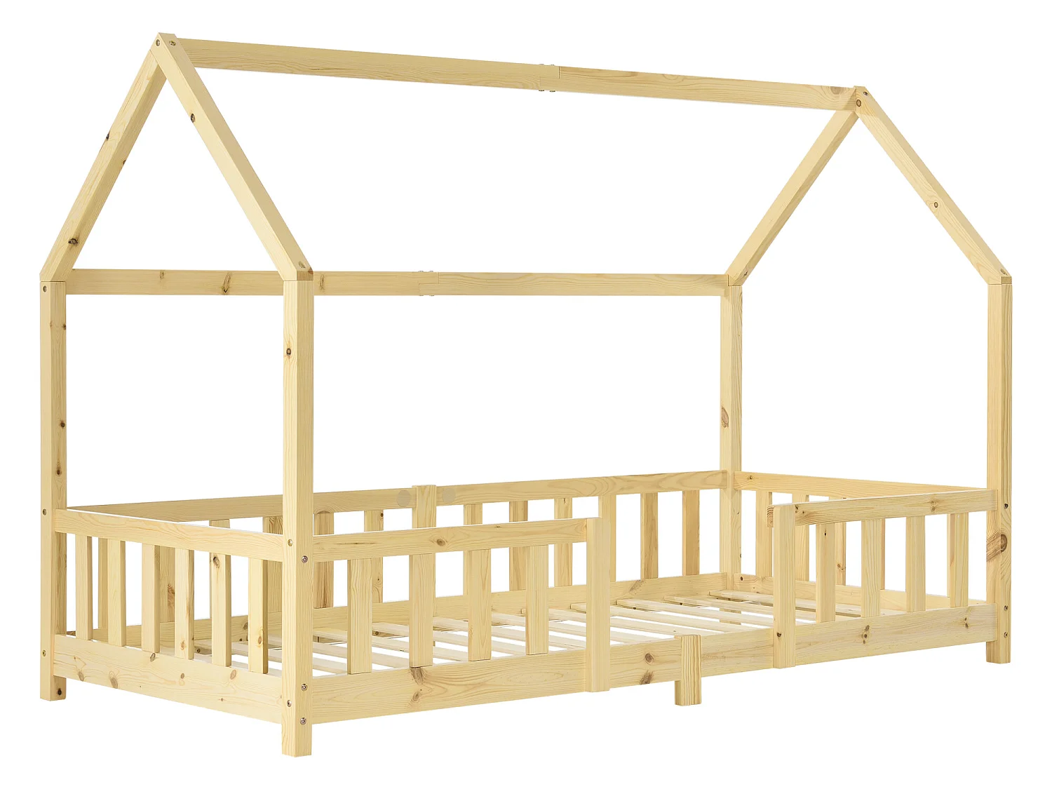Lit d'Enfant Design Forme Maison Sisimiut Pin 200 x 90 cm Naturel [en.casa]