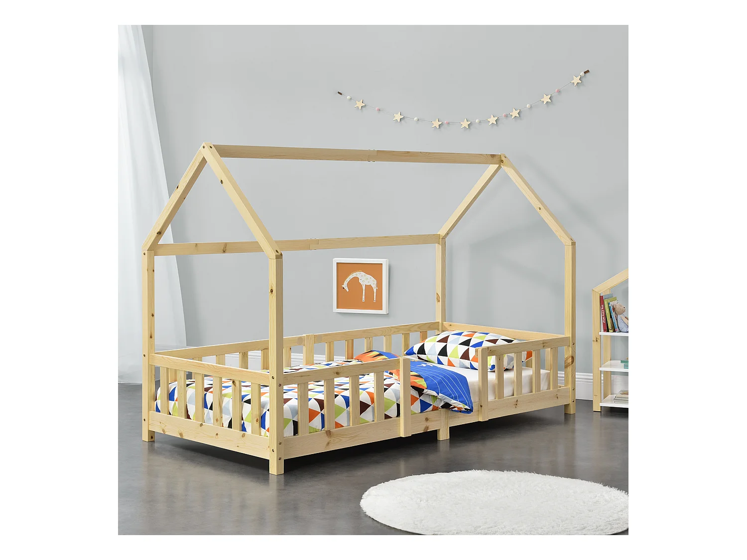 Lit d'Enfant Design Forme Maison Sisimiut Pin 200 x 90 cm Naturel [en.casa]