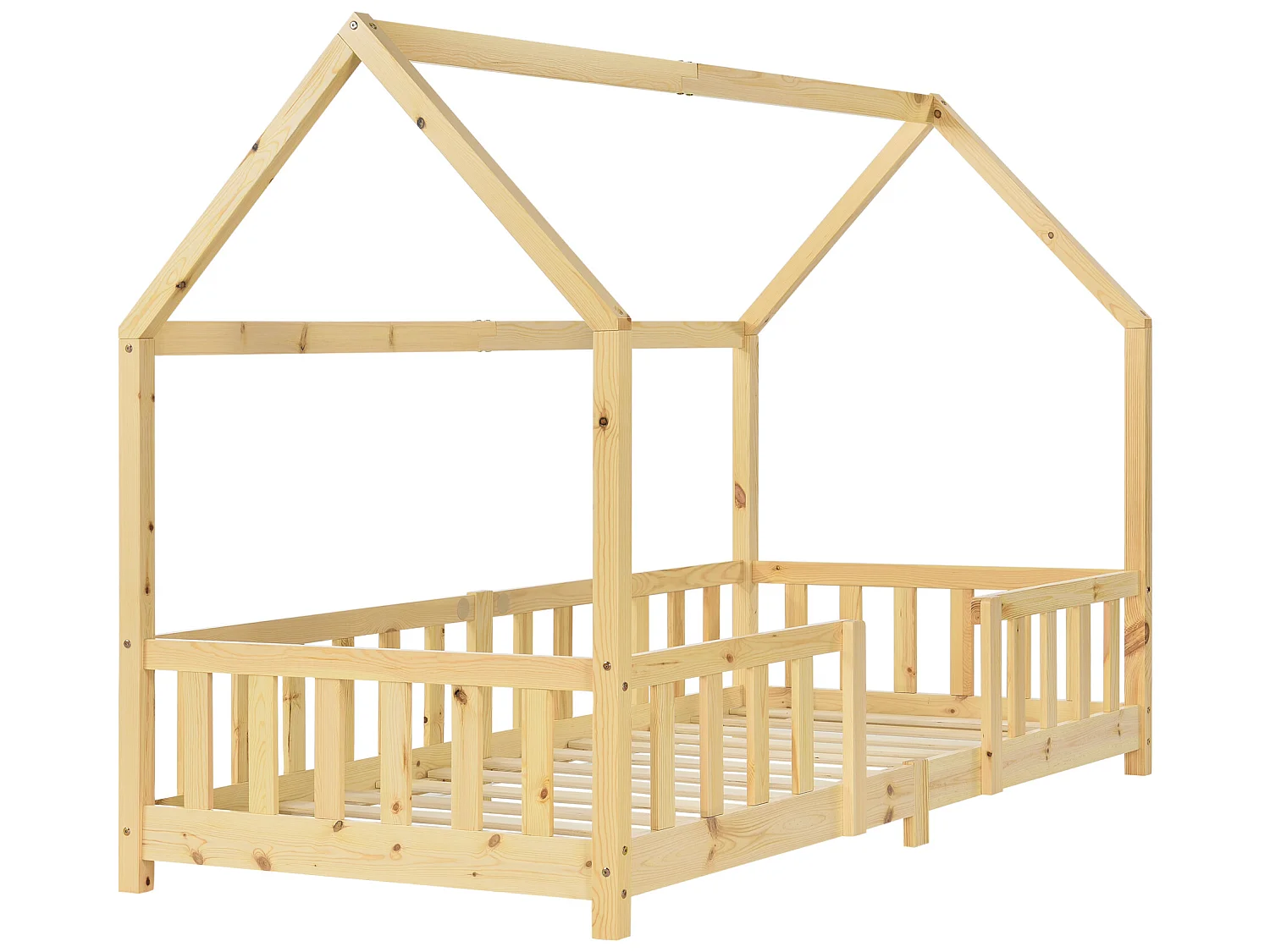 Lit d'Enfant Design Forme Maison Sisimiut Pin 200 x 90 cm Naturel [en.casa]