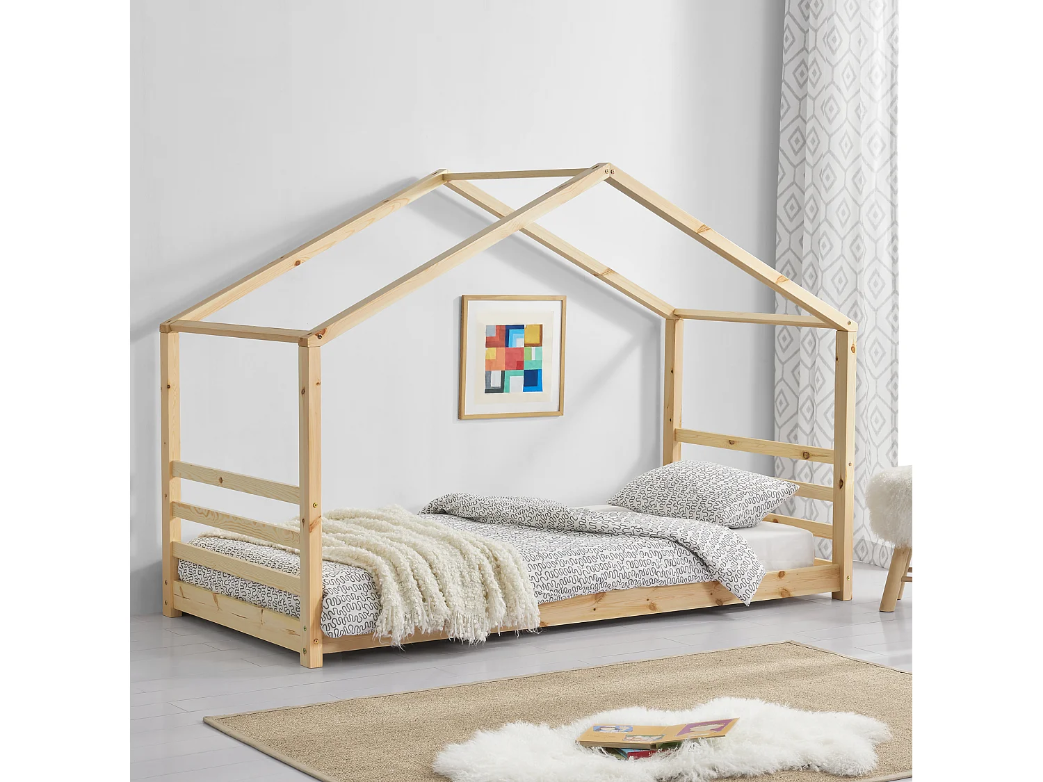 Lit d'enfant Vardø Bois Naturel 206x98x142cm [en.casa]