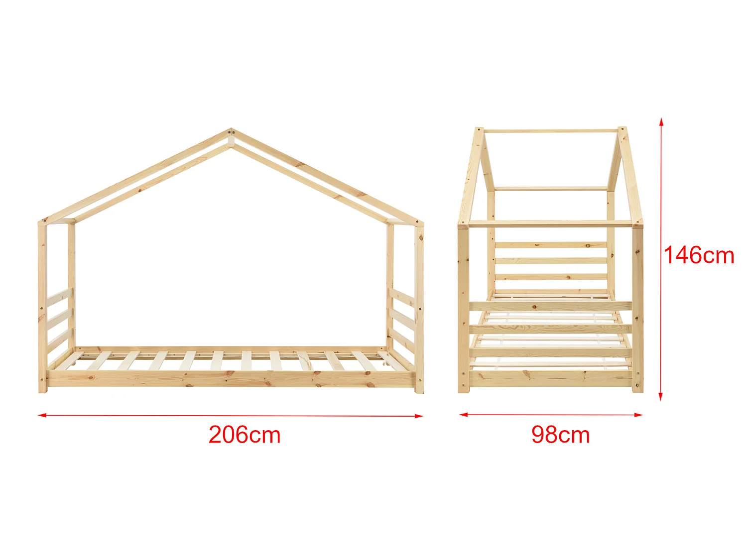 Lit d'enfant Vardø Bois Naturel 206x98x142cm [en.casa]