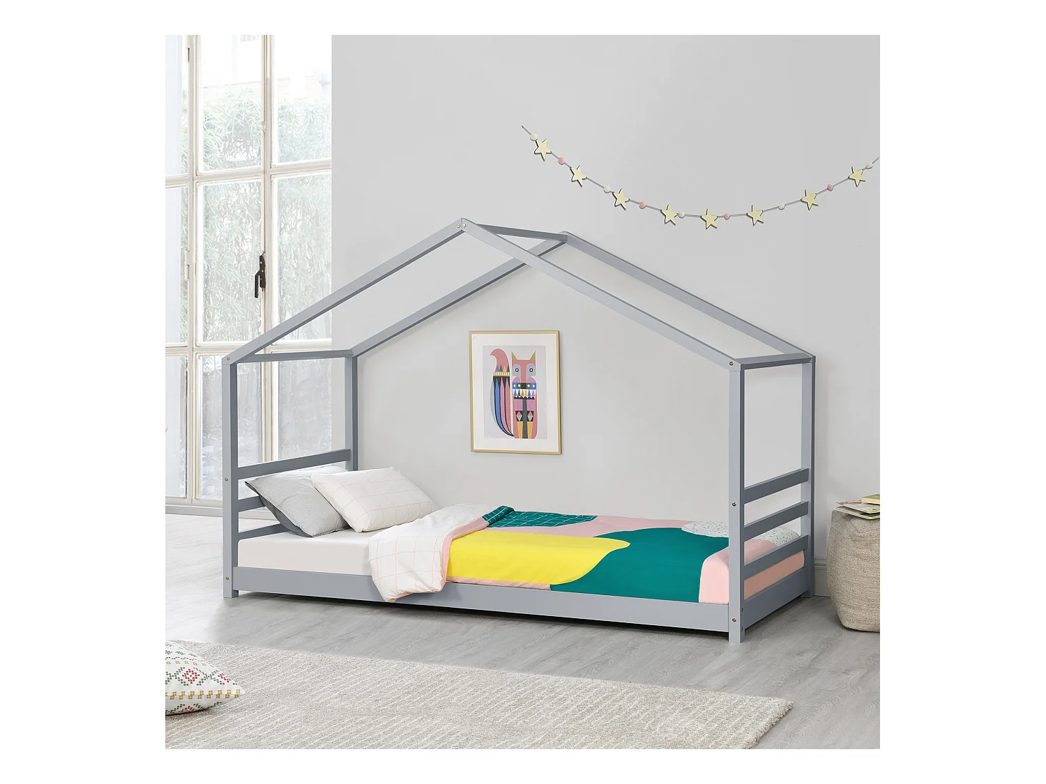 Lit d'enfant Design Maison Vardø Pin 90 x 200 cm Gris Mat Laqué [en.casa]