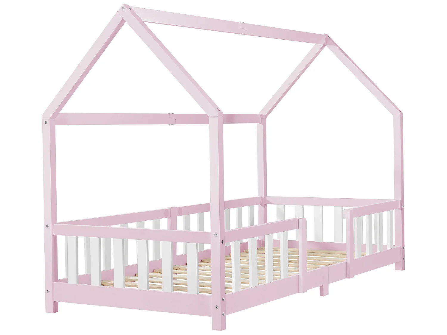 Lit d'Enfant Design Forme Maison Sisimiut Pin 200 x 90 cm Rose Blanc Mat Laqué [en.casa]