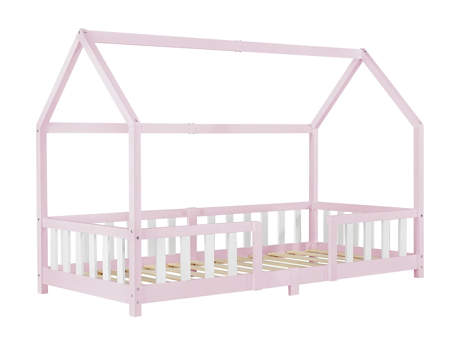 Lit d'Enfant Design Forme Maison Sisimiut Pin 200 x 90 cm Rose Blanc Mat Laqué [en.casa]