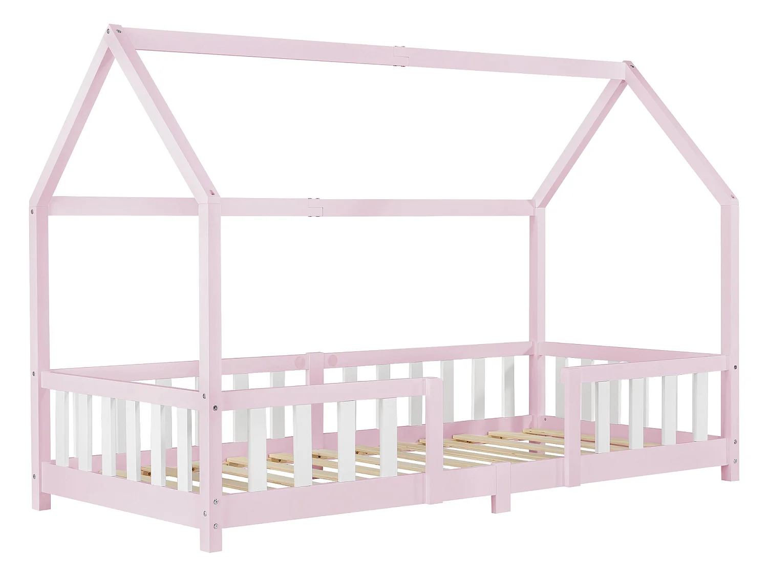 Lit d'Enfant Design Forme Maison Sisimiut Pin 200 x 90 cm Rose Blanc Mat Laqué [en.casa]