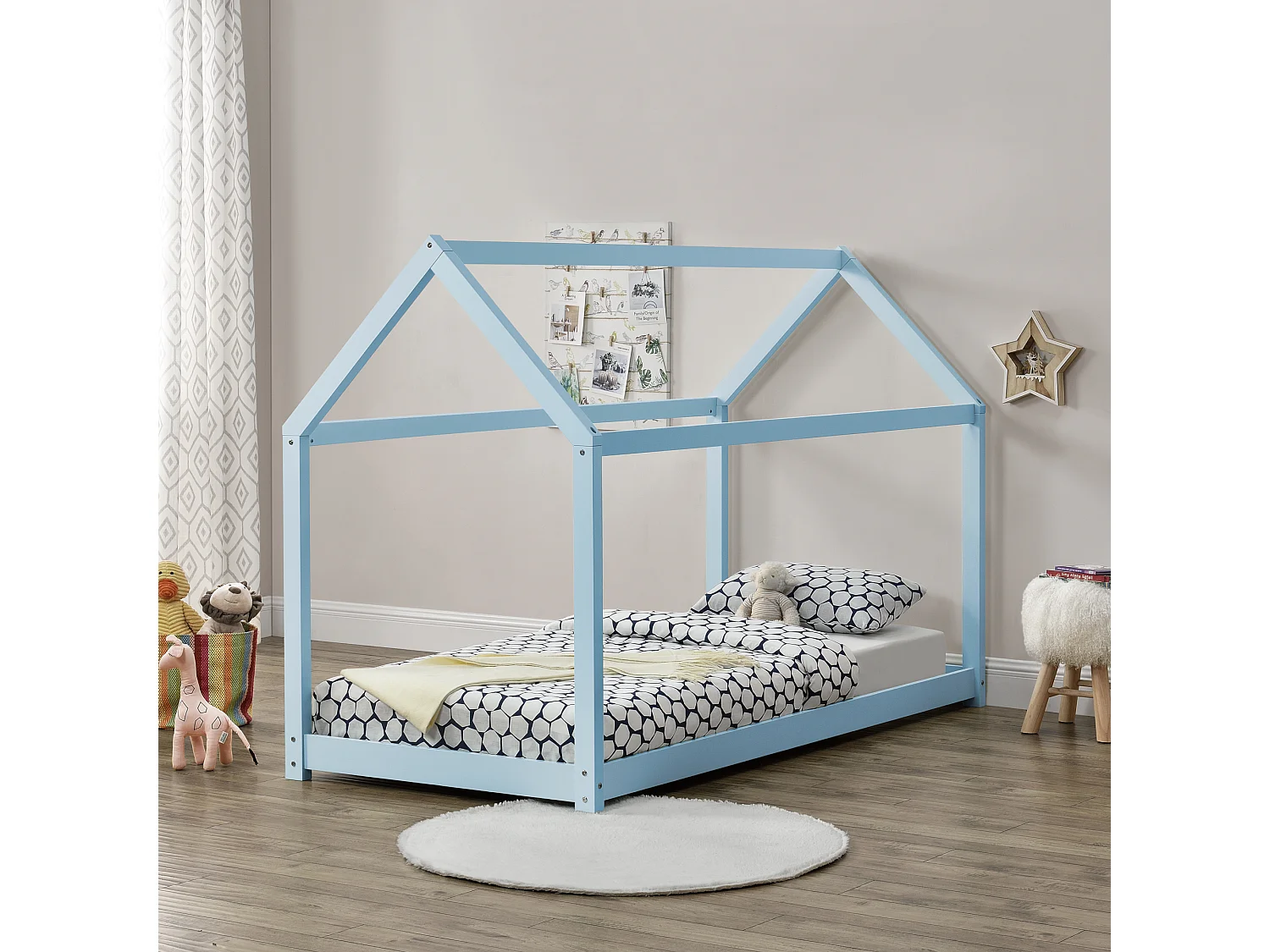 Lit Enfant Design Maison Netstal 200 x 90 cm Bleu Mat Laqué [en.casa]