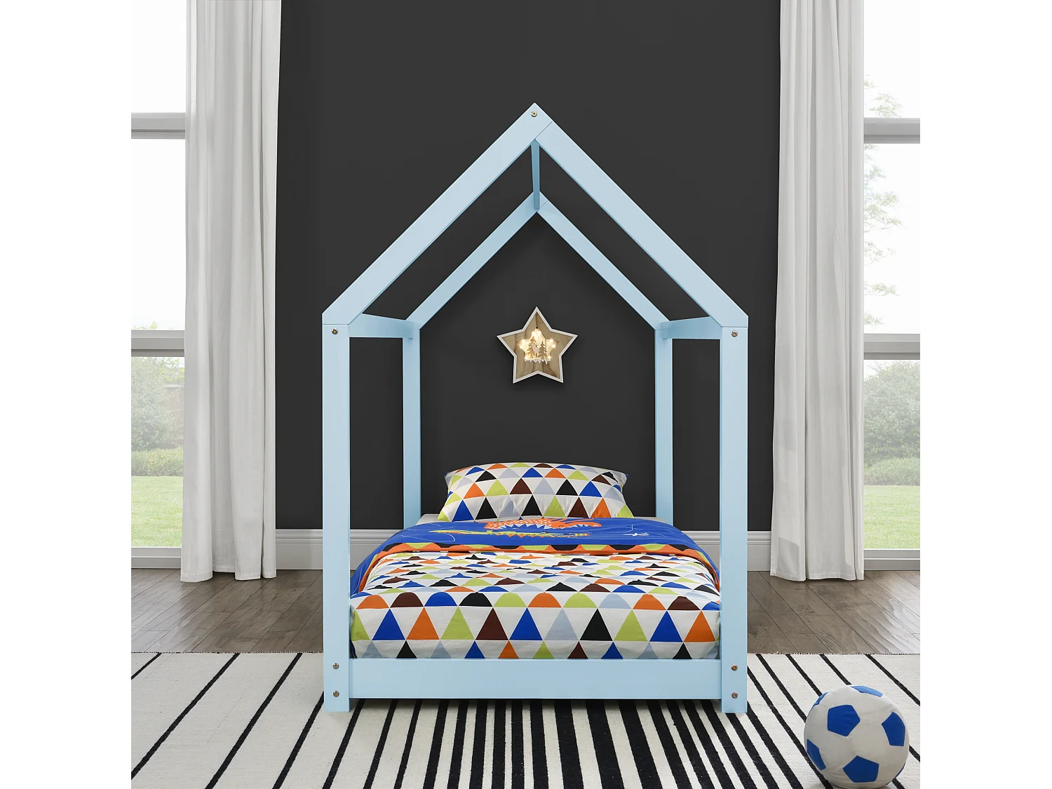 Lit Enfant Design Maison Netstal 200 x 90 cm Bleu Mat Laqué [en.casa]