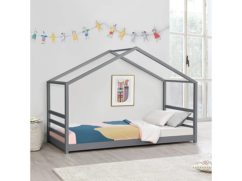 Lit D'enfant Design Maison Vardø Pin 90 X 200 Cm Gris Foncé [en.casa]