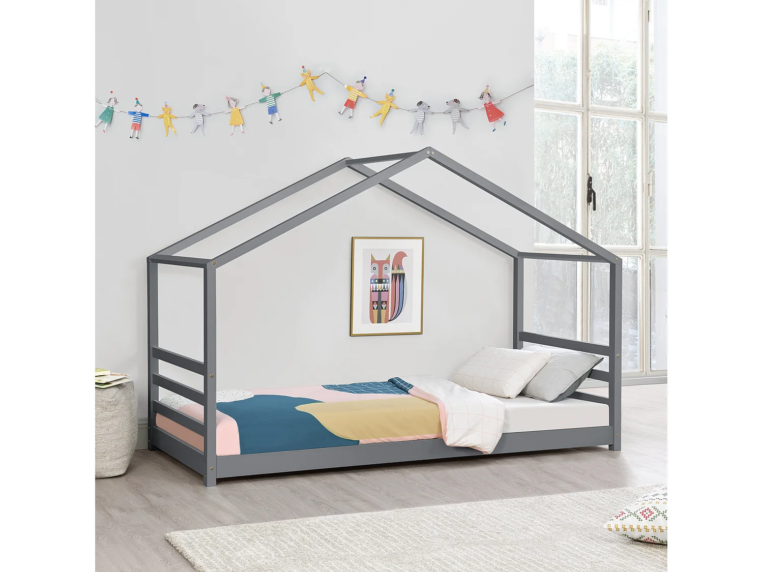 Lit D'enfant Design Maison Vardø Pin 90 X 200 Cm Gris Foncé [en.casa]