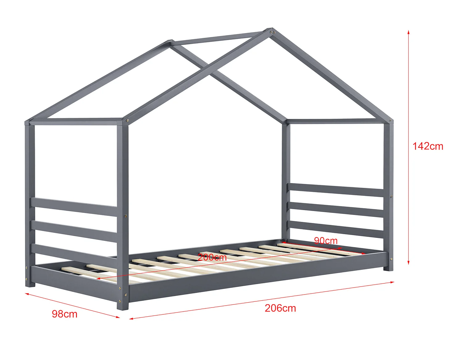 Lit D'enfant Design Maison Vardø Pin 90 X 200 Cm Gris Foncé [en.casa]