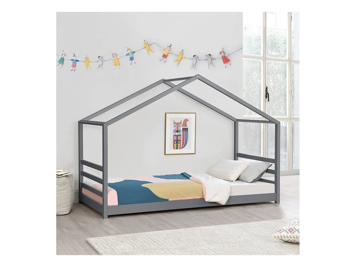Lit D'enfant Design Maison Vardø Pin 90 X 200 Cm Gris Foncé [en.casa]
