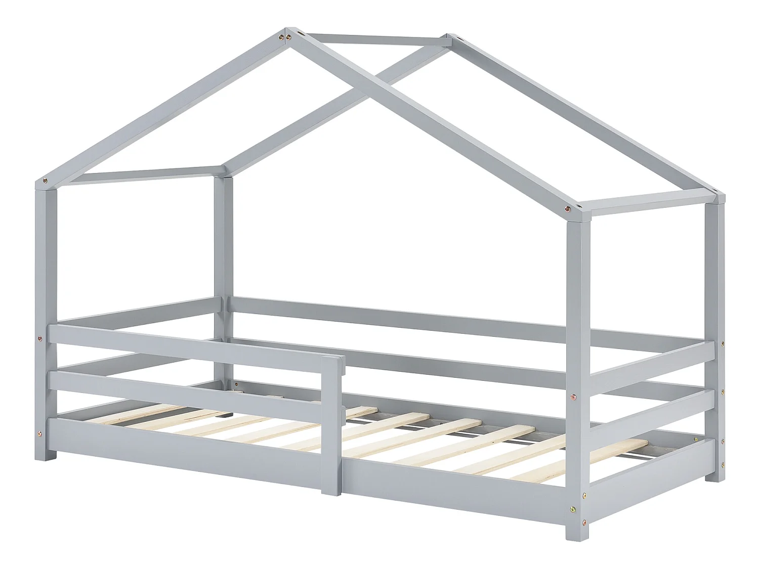 Lit d'Enfant Maison avec Barreaux de Sécurité Knätten Pin 70 x 140 cm Gris Clair Mat Laqué [en.casa]