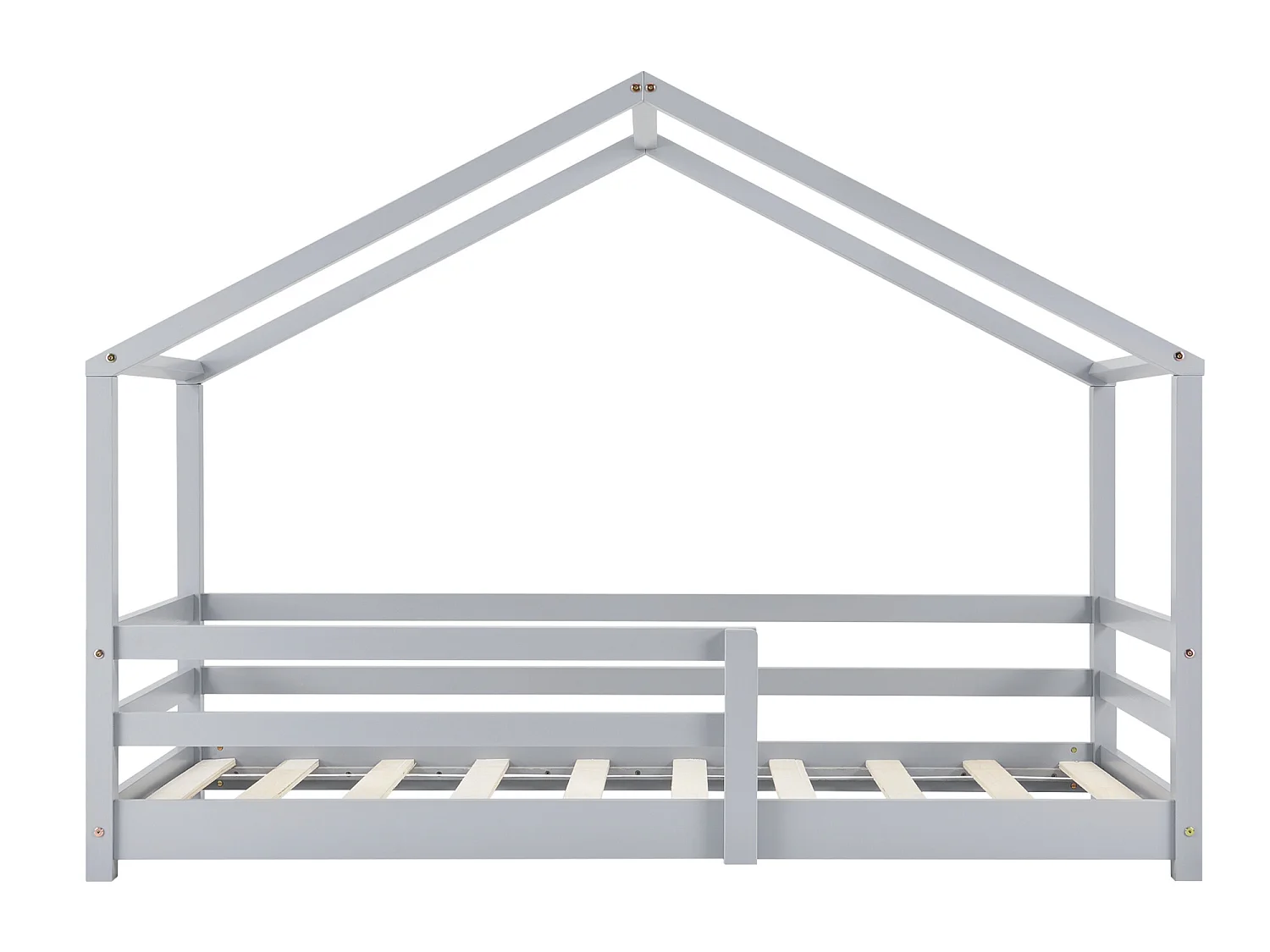 Lit d'Enfant Maison avec Barreaux de Sécurité Knätten Pin 70 x 140 cm Gris Clair Mat Laqué [en.casa]