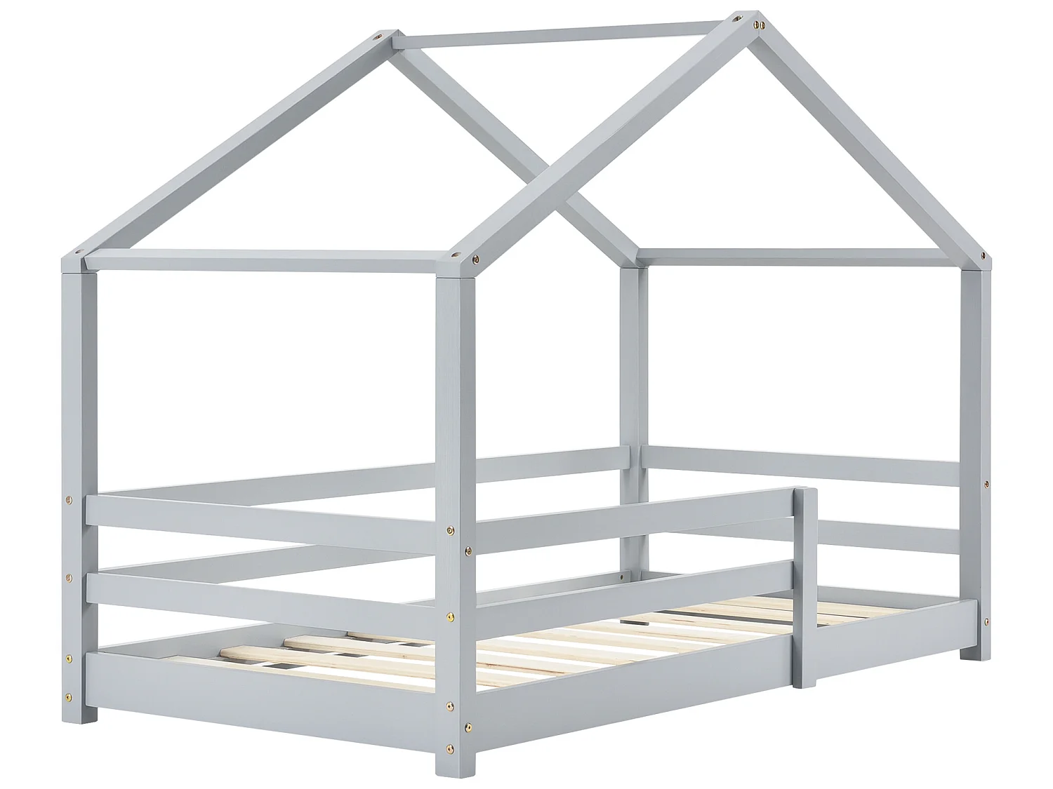 Lit d'Enfant Maison avec Barreaux de Sécurité Knätten Pin 70 x 140 cm Gris Clair Mat Laqué [en.casa]