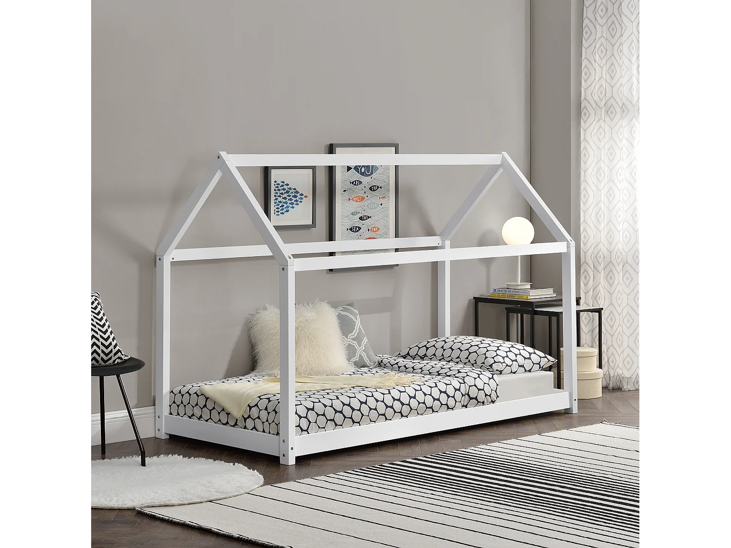 Lit Enfant Design Maison Netstal Bois Blanc 90 x 200 cm Blanc [en.casa]