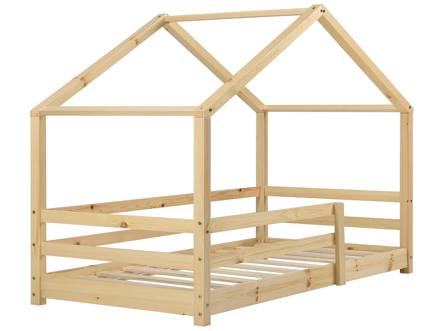 Lit d'Enfant Maison avec Barreaux de Sécurité Knätten Pin 90 x 200 cm Bois Naturel [en.casa]