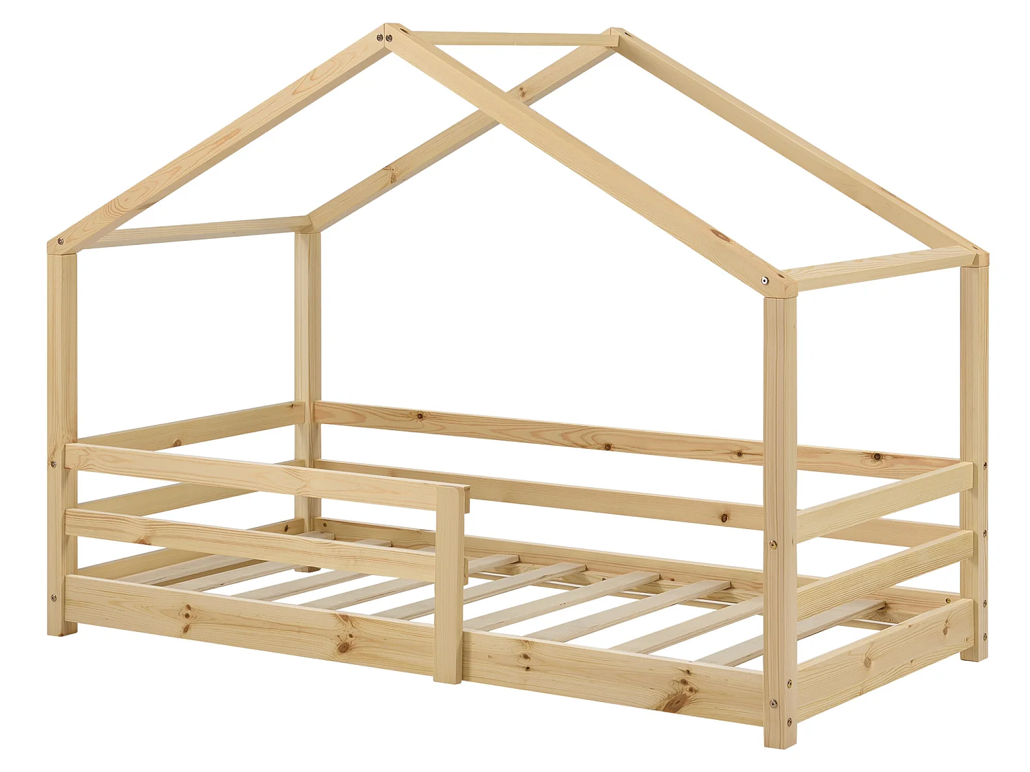 Lit d'Enfant Maison avec Barreaux de Sécurité Knätten Pin 90 x 200 cm Bois Naturel [en.casa]