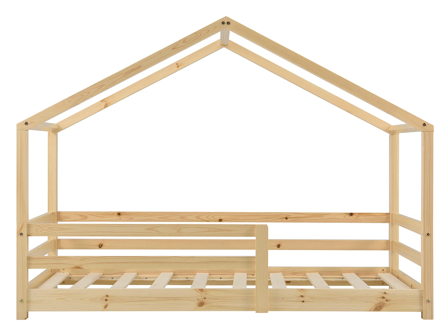 Lit d'Enfant Maison avec Barreaux de Sécurité Knätten Pin 90 x 200 cm Bois Naturel [en.casa]