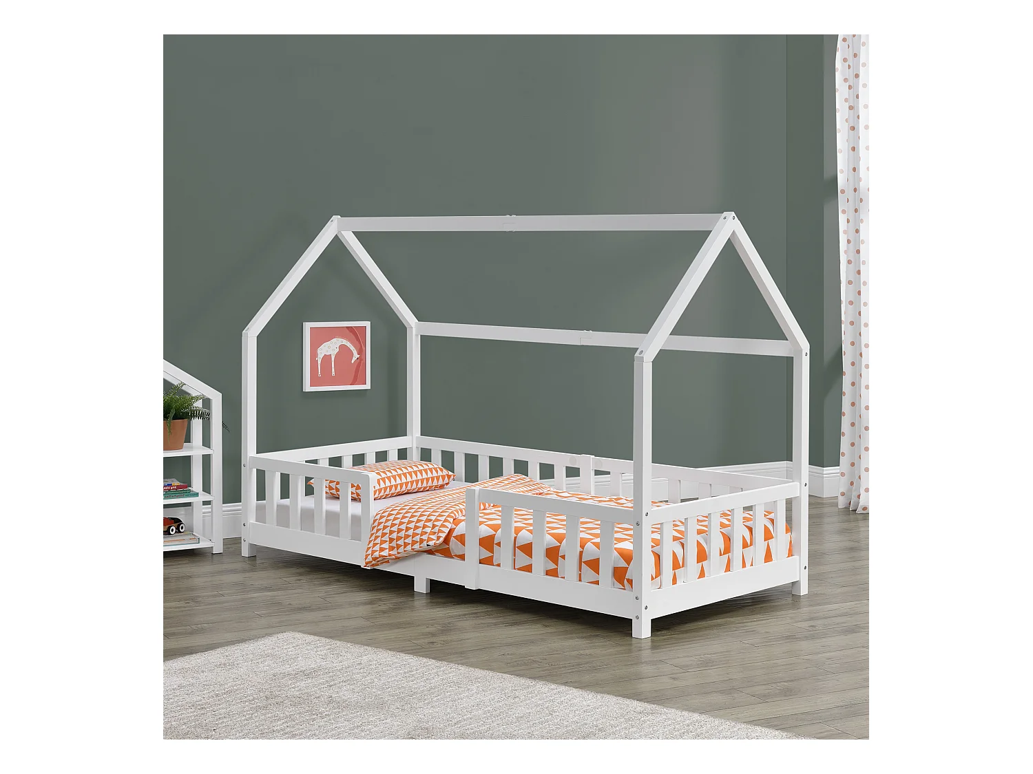 Lit d'Enfant Design Forme Maison Sisimiut Pin 200 x 90 cm Blanc Mat Laqué [en.casa]