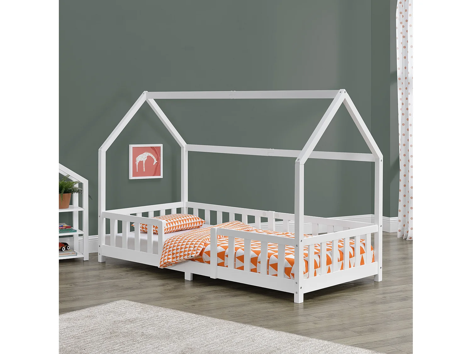 Lit d'Enfant Design Forme Maison Sisimiut Pin 200 x 90 cm Blanc Mat Laqué [en.casa]