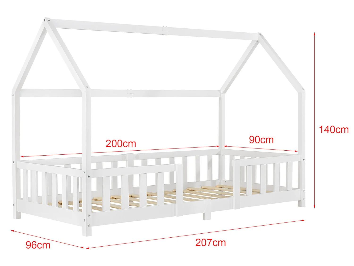 Lit d'Enfant Design Forme Maison Sisimiut Pin 200 x 90 cm Blanc Mat Laqué [en.casa]