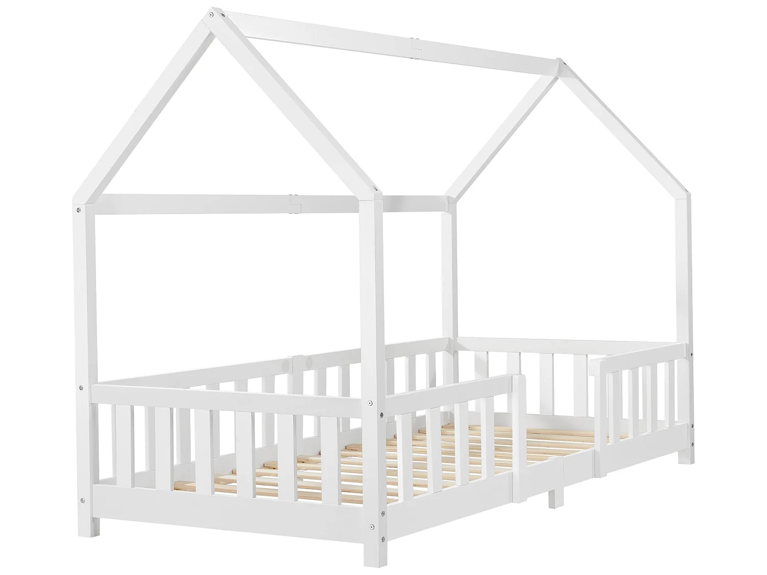 Lit d'Enfant Design Forme Maison Sisimiut Pin 200 x 90 cm Blanc Mat Laqué [en.casa]