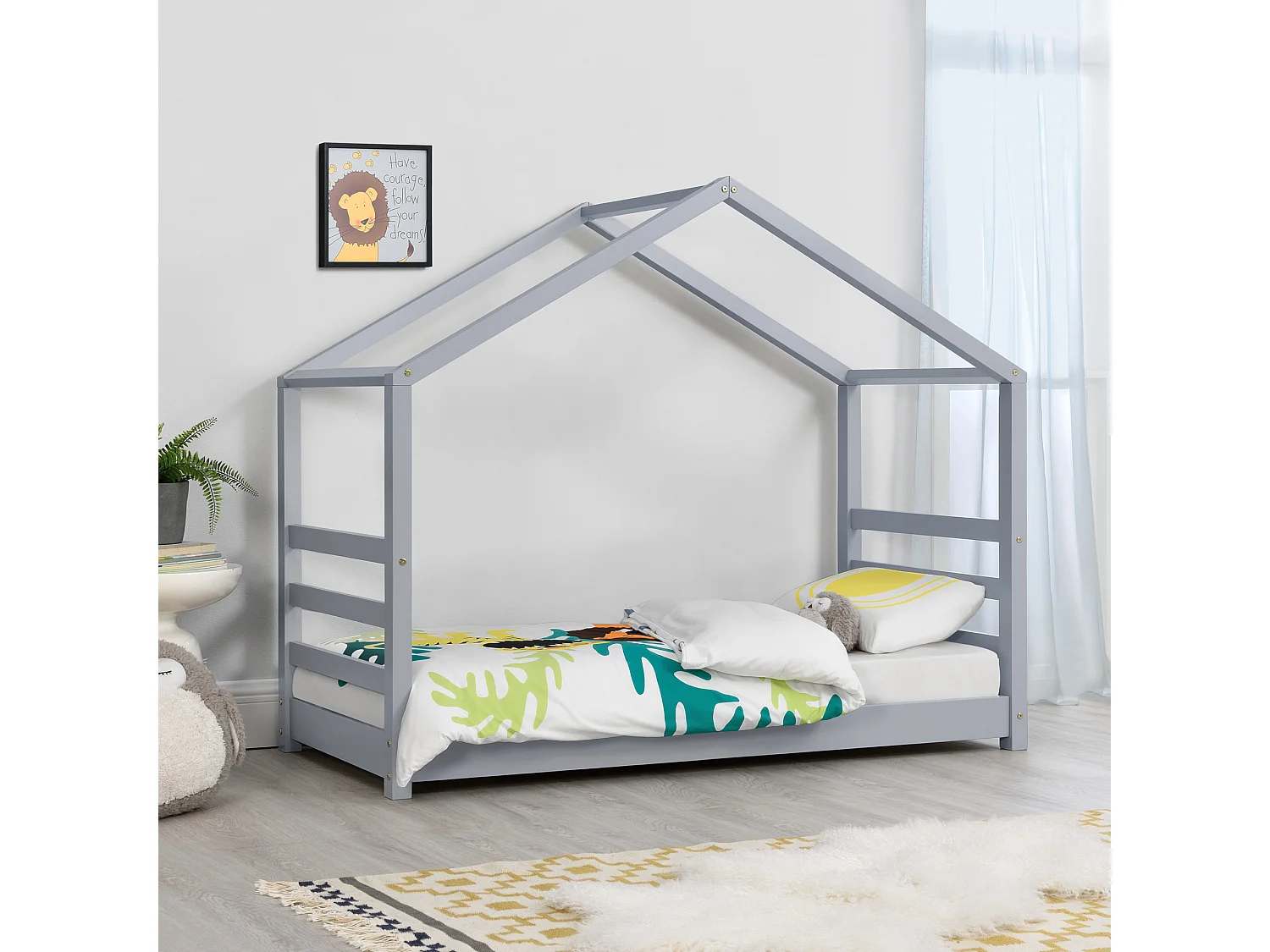 Lit d'enfant Design Maison Vardø Pin 70 x 140 cm Gris Mat Laqué [en.casa]