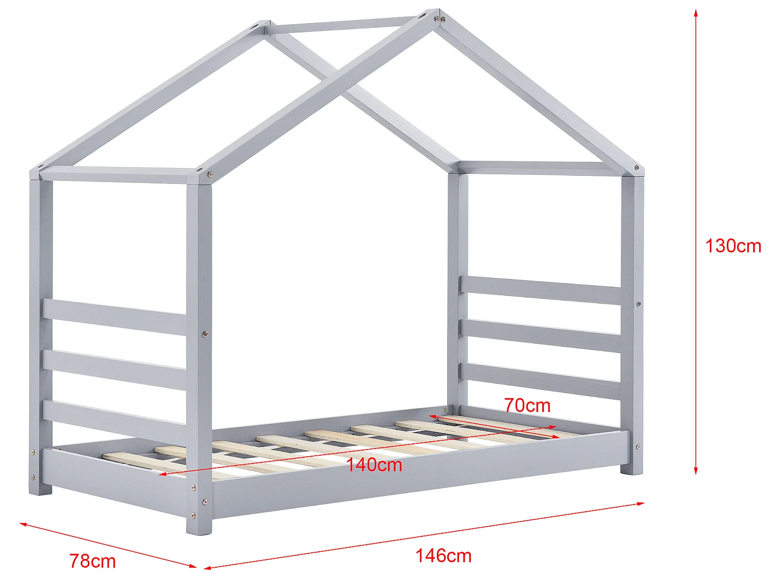 Lit d'enfant Design Maison Vardø Pin 70 x 140 cm Gris Mat Laqué [en.casa]