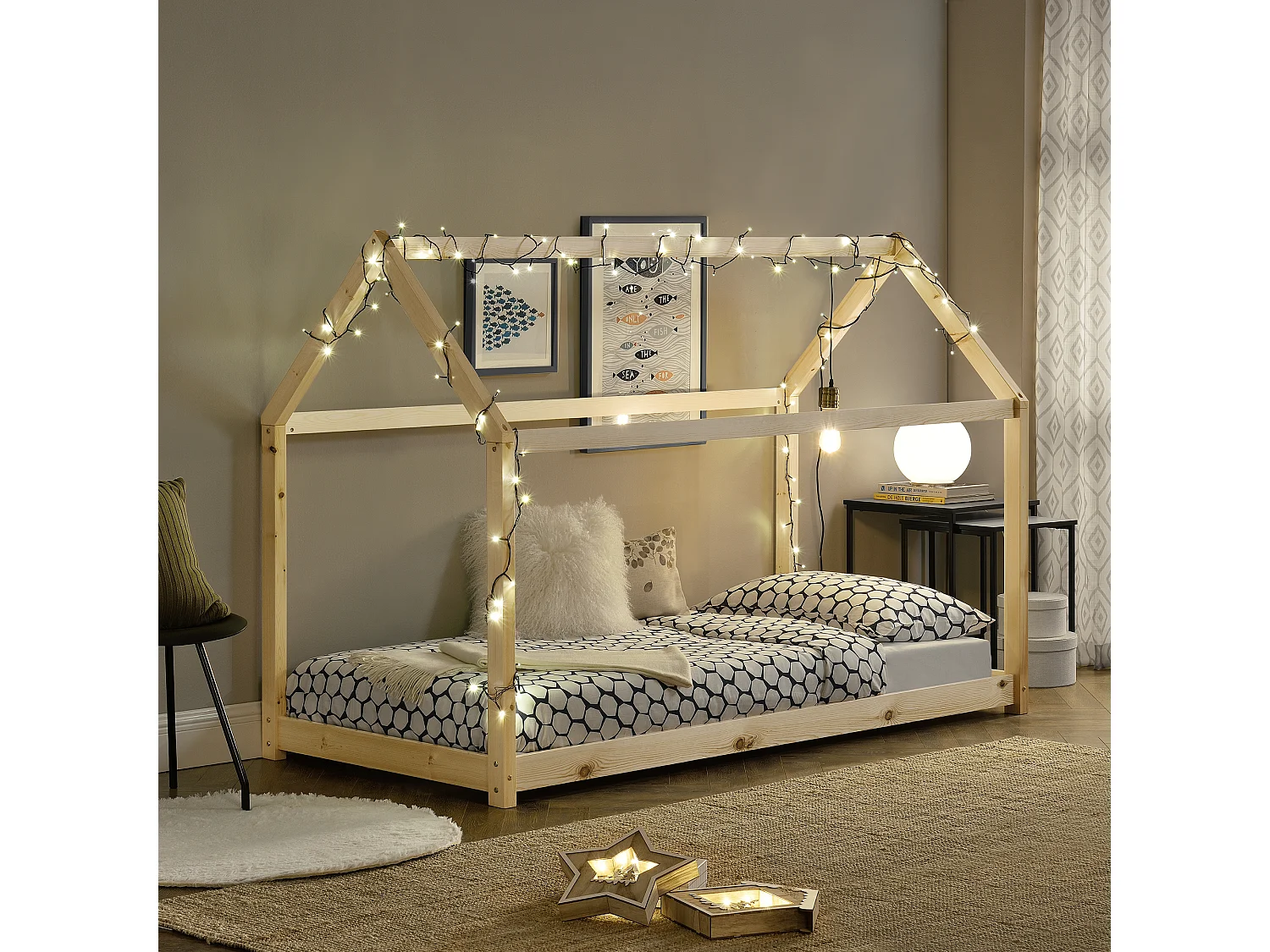 Lit Enfant Design Maison Netstal Pin 90 x 200 cm Bois Naturel [en.casa]