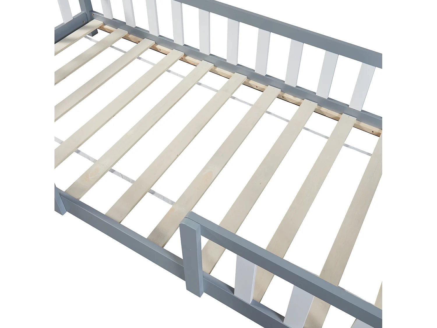 Lit d'Enfant Design Forme Maison Sisimiut Pin 200 x 90 cm Gris Clair Blanc Mat Laqué [en.casa]