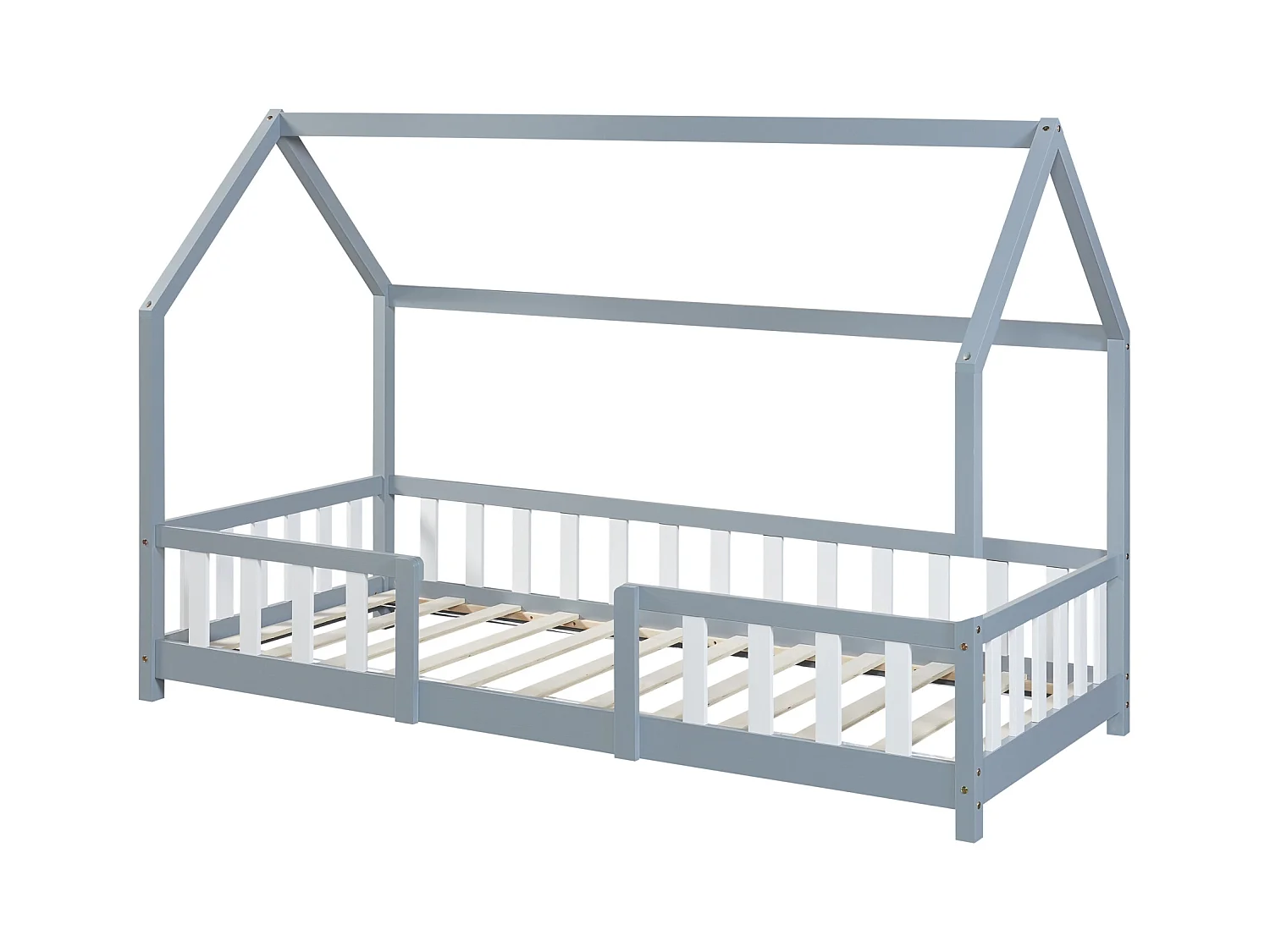 Lit d'Enfant Design Forme Maison Sisimiut Pin 200 x 90 cm Gris Clair Blanc Mat Laqué [en.casa]