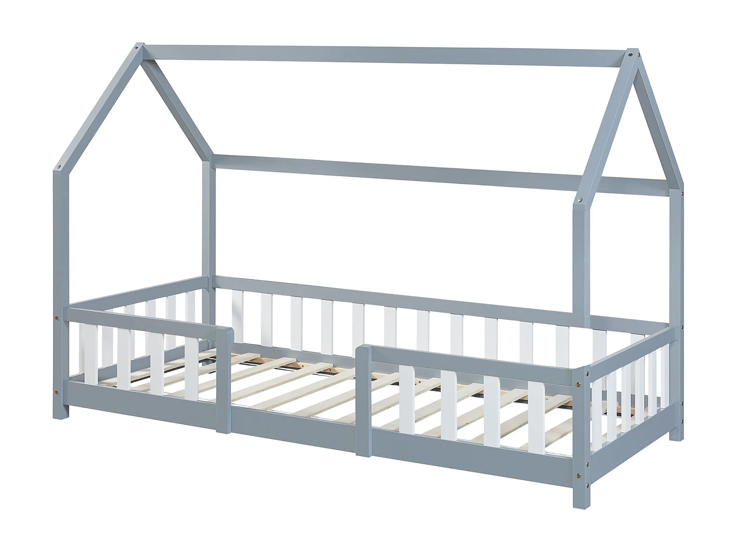 Lit d'Enfant Design Forme Maison Sisimiut Pin 200 x 90 cm Gris Clair Blanc Mat Laqué [en.casa]