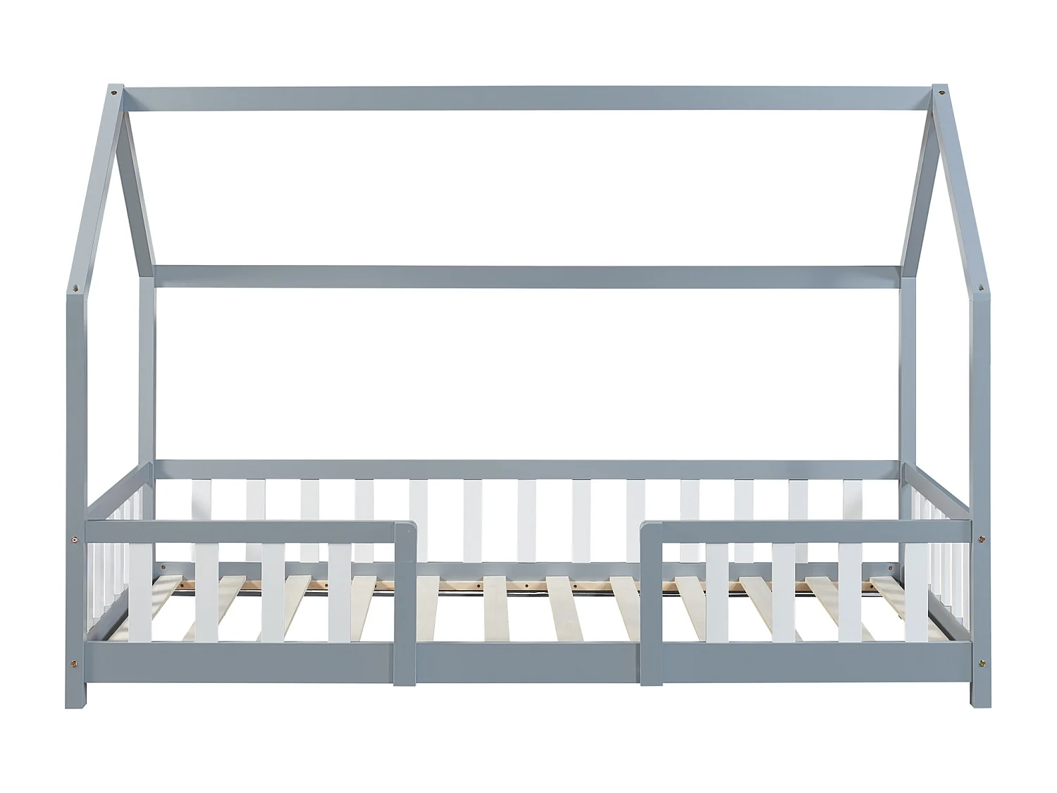 Lit d'Enfant Design Forme Maison Sisimiut Pin 200 x 90 cm Gris Clair Blanc Mat Laqué [en.casa]