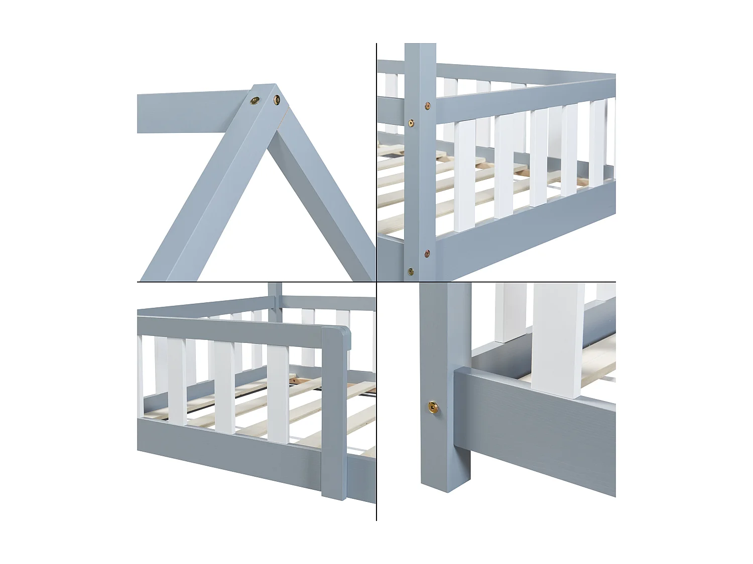 Lit d'Enfant Design Forme Maison Sisimiut Pin 200 x 90 cm Gris Clair Blanc Mat Laqué [en.casa]