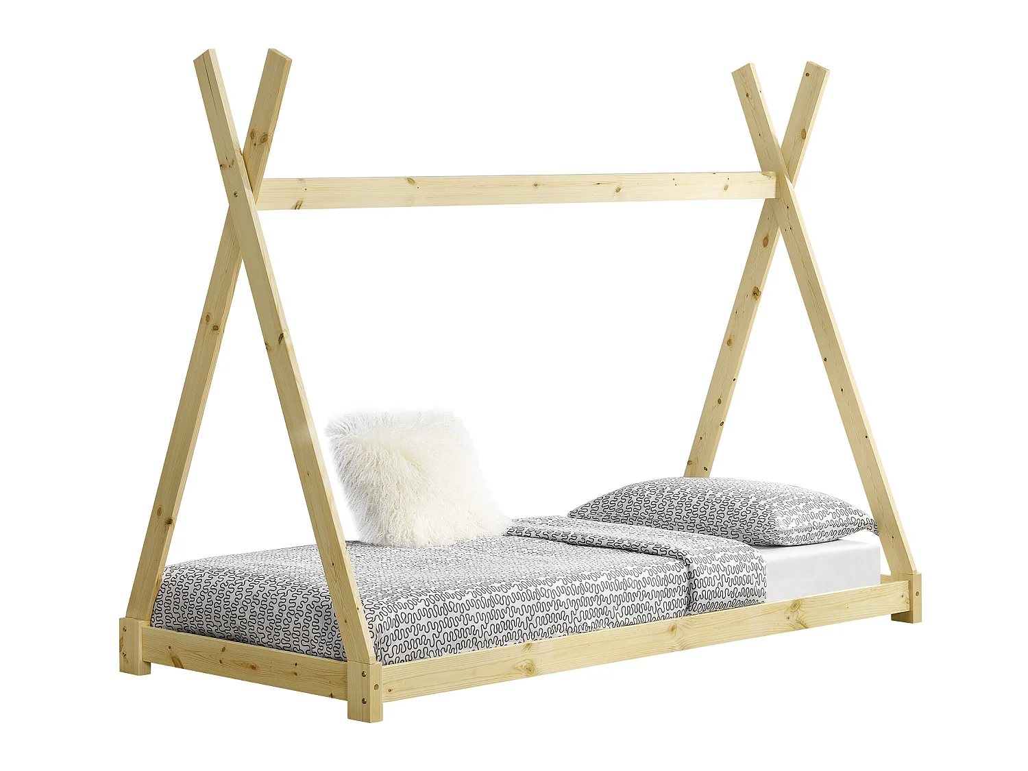 Lit de Tipi pour Enfant Onejda Bois Naturel 200 x 90 cm [en.casa]