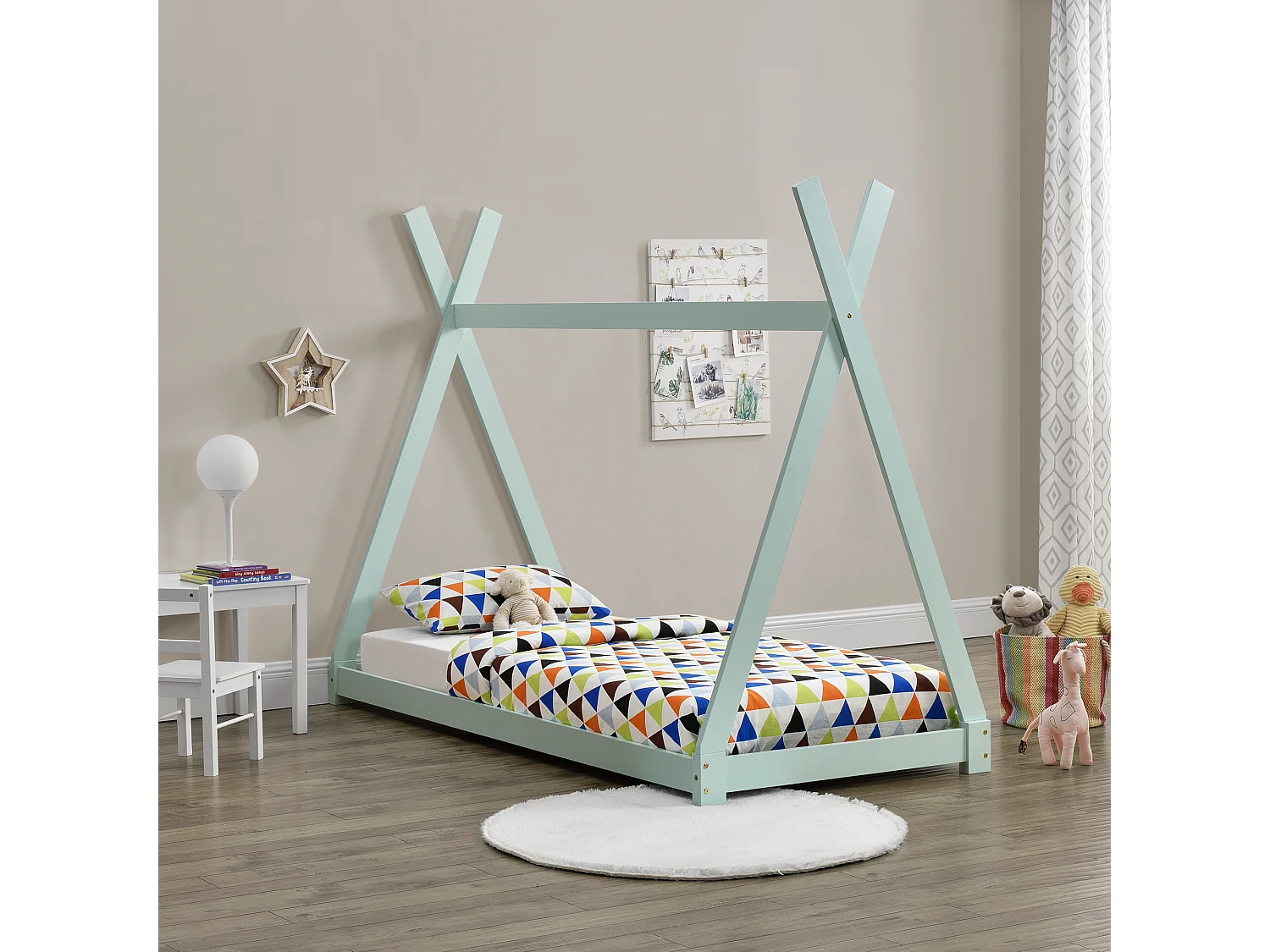 Lit de Tipi pour Enfant Onejda Menthe 200 x 90 cm [en.casa]