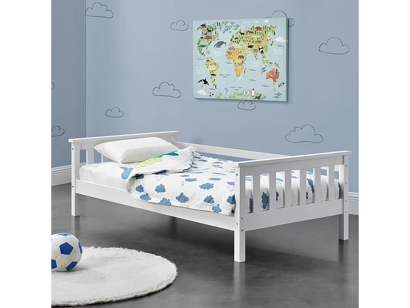 Lit d'Enfant Design Nuuk en Pin 140 x 70 cm Blanc Mat Laqué [en.casa]