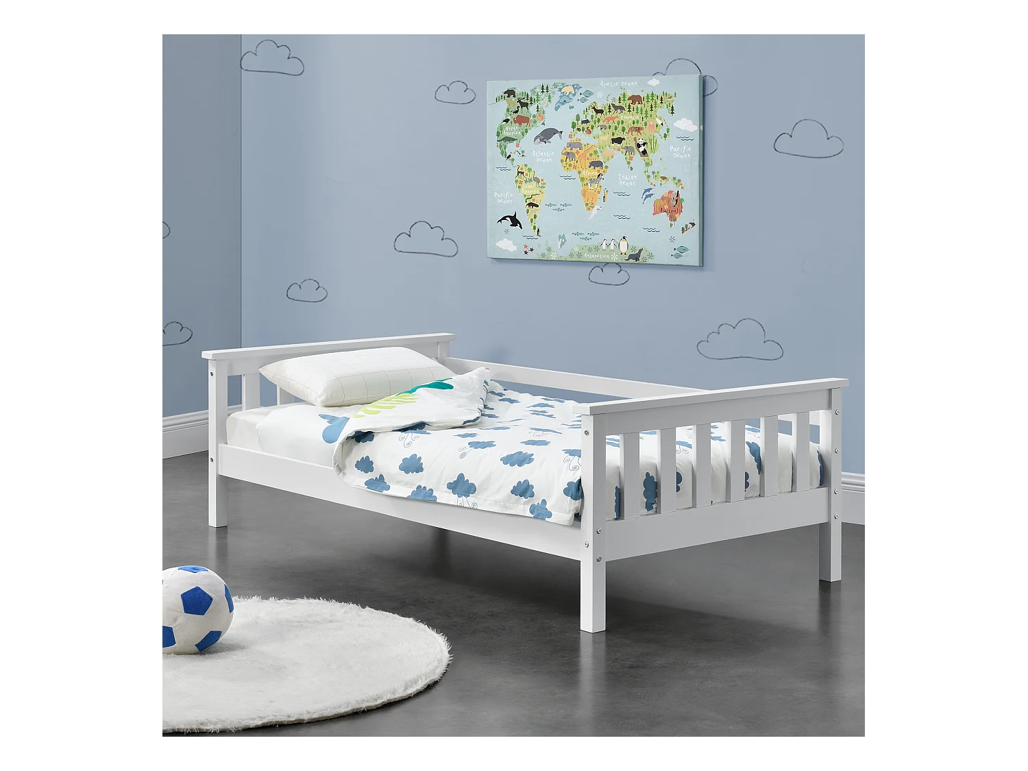 Lit d'Enfant Design Nuuk en Pin 140 x 70 cm Blanc Mat Laqué [en.casa]