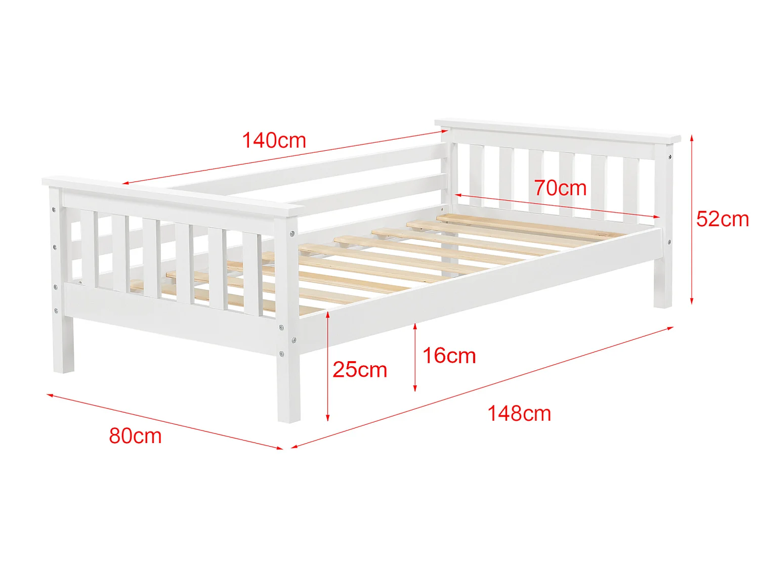 Lit d'Enfant Design Nuuk en Pin 140 x 70 cm Blanc Mat Laqué [en.casa]