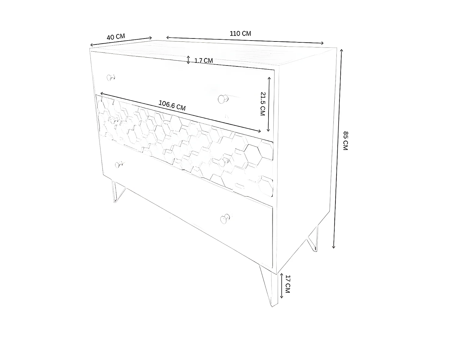 Byrå med 3 lådor - Mangoträ och metall - Natur och guld - BELORI