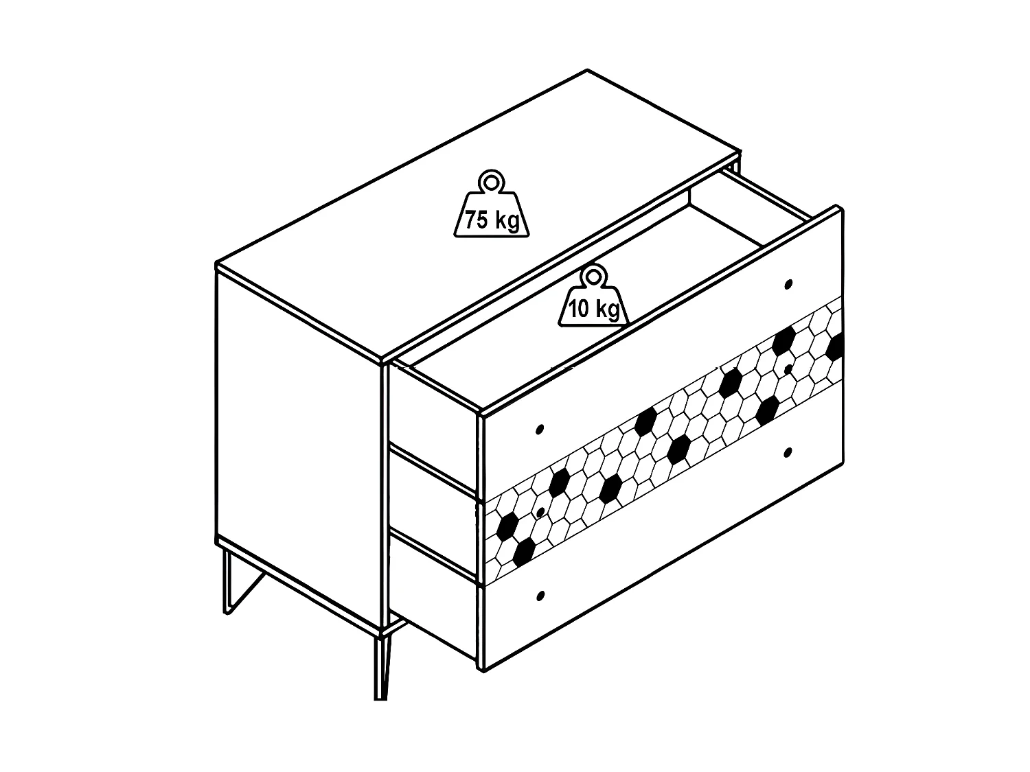 Byrå med 3 lådor - Mangoträ och metall - Natur och guld - BELORI