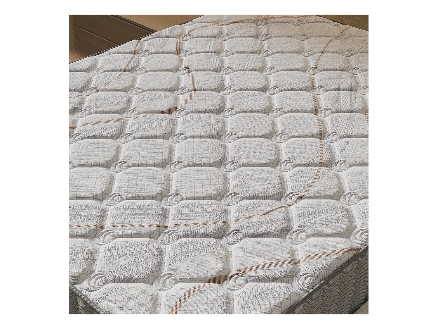 Ensemble matelas + lit 140x200 cm, matelas 16cm mousse, accueil latex, lit à lattes en bois, tissu blanc