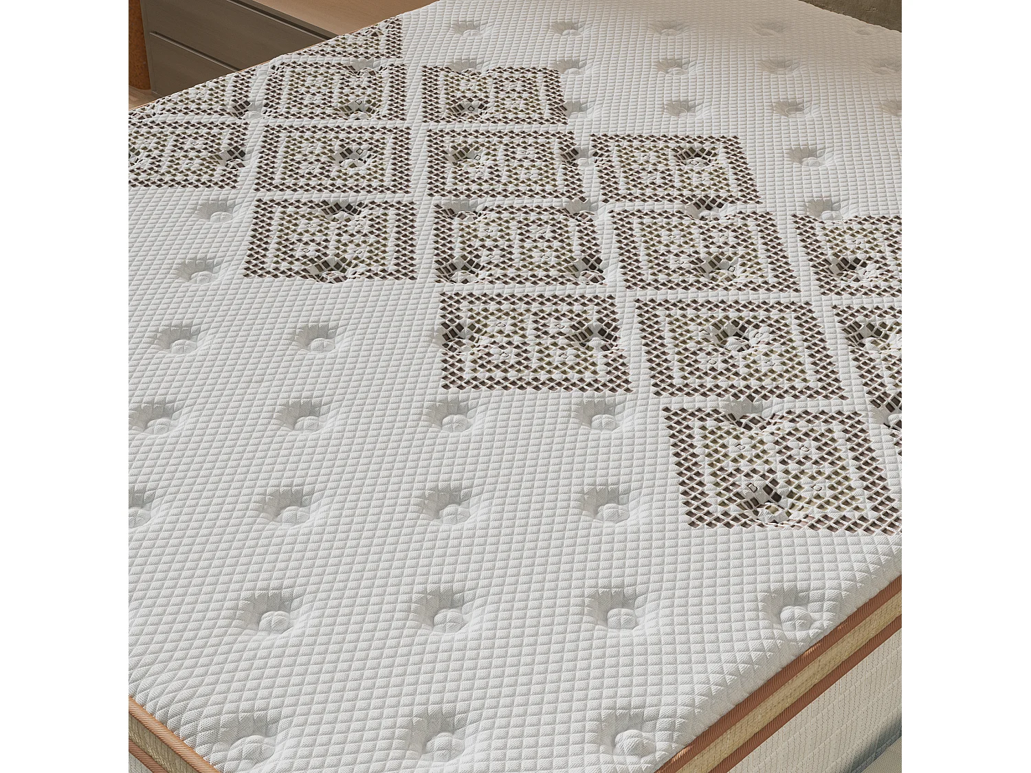 Ensemble matelas + lit 120x190 cm, matelas 28cm ressorts ensachés, accueil mousse, lit à lattes en bois, tissu gris