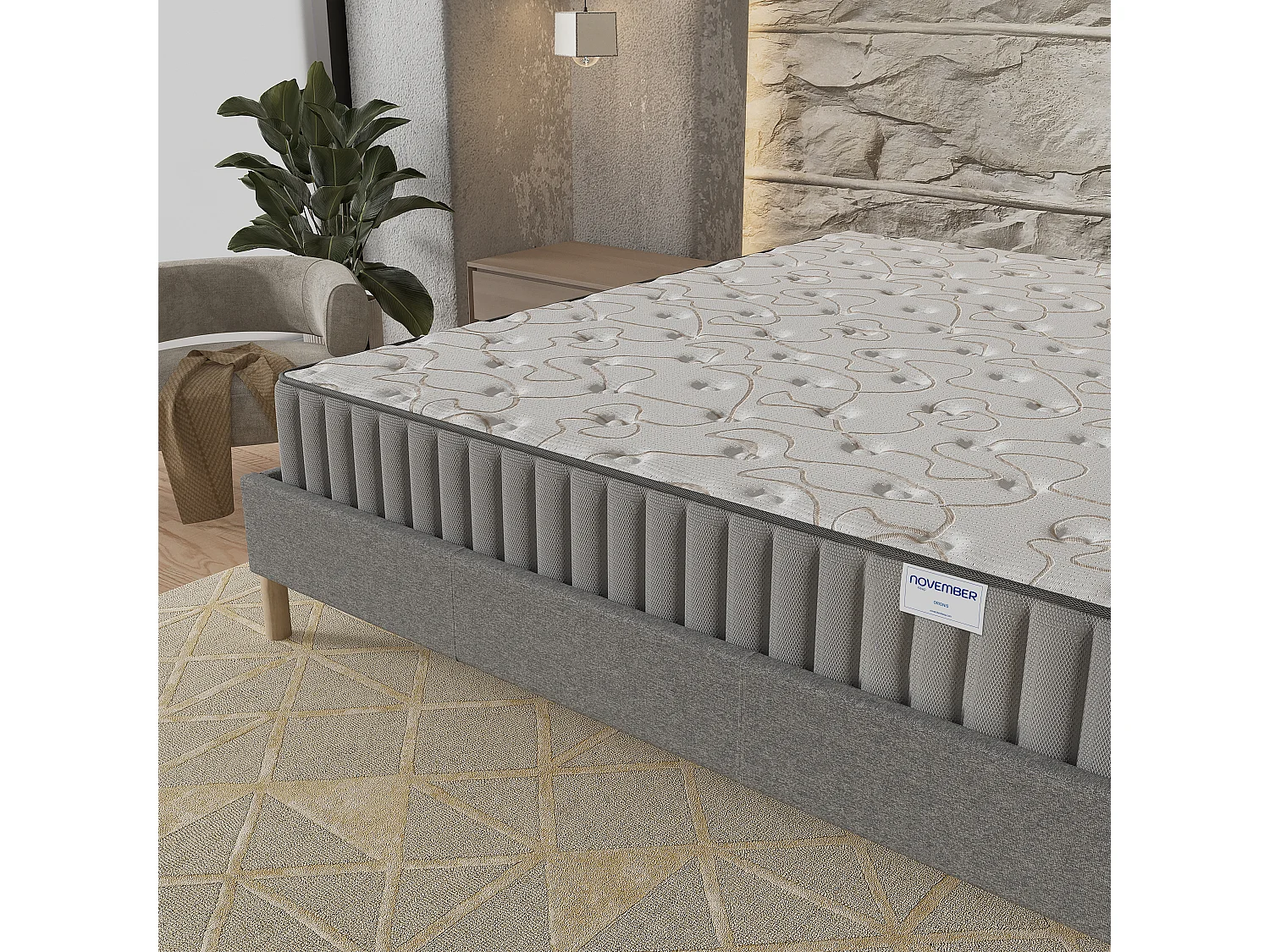 Ensemble matelas mémoire de forme + sommier 120x190cm, Matelas 16cm d’épaisseur et sommier tissu gris