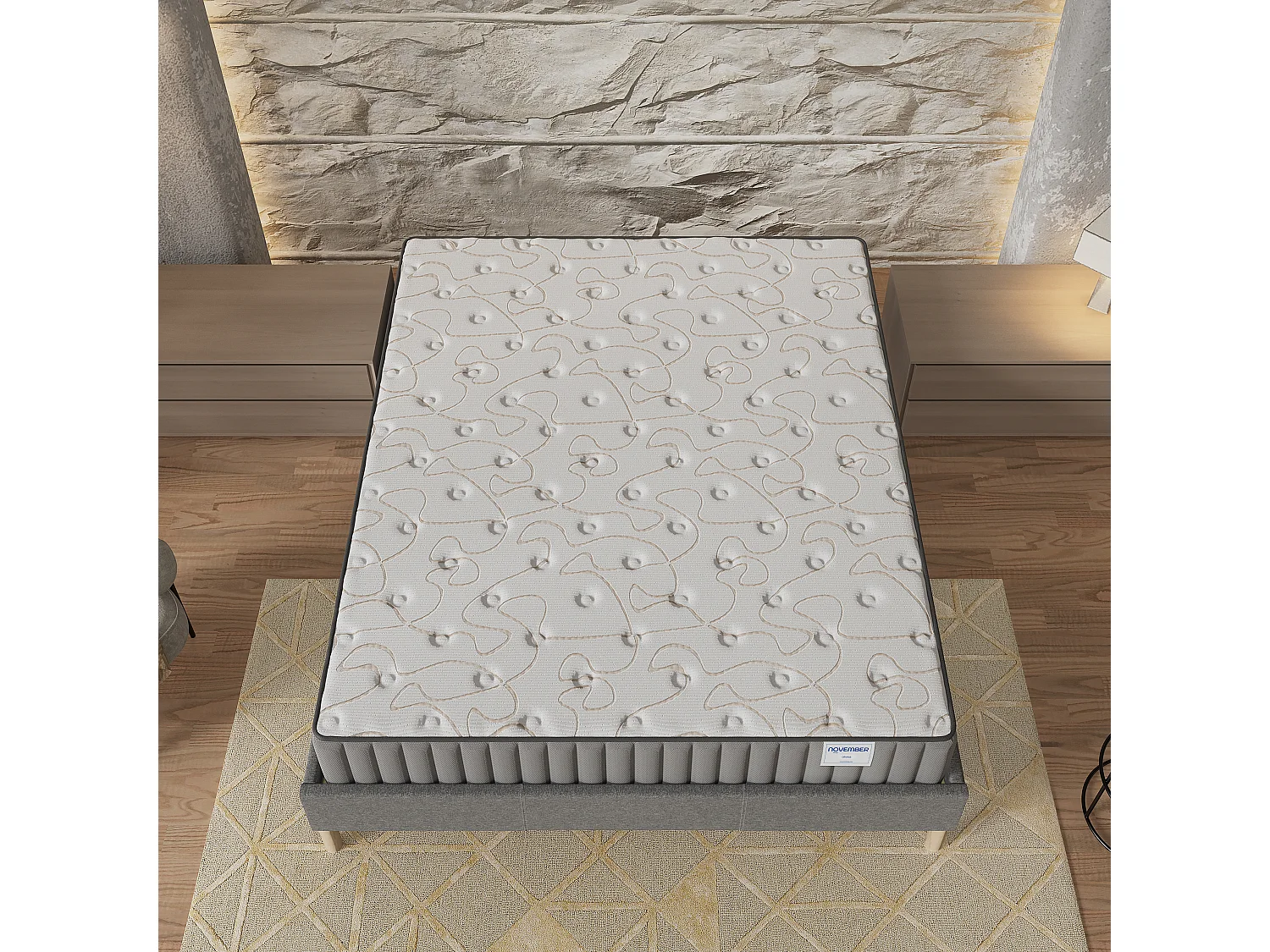 Ensemble matelas mémoire de forme + sommier 140x200cm, Matelas 16cm d’épaisseur et sommier tissu gris