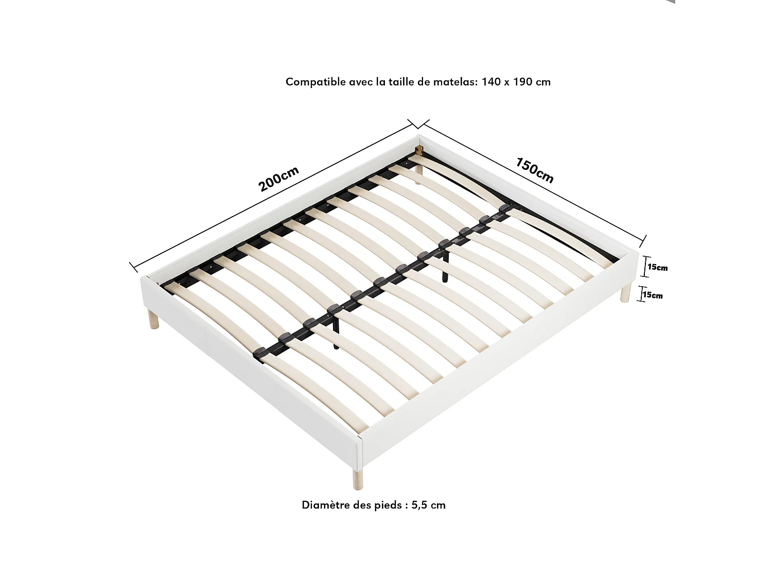 Ensemble matelas mémoire de forme + sommier 140x190cm, Matelas 16cm d’épaisseur et sommier tissu blanc