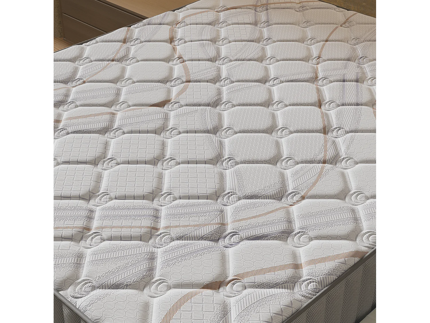 Ensemble matelas + lit 180x200 cm, matelas 16cm mousse, accueil latex, lit à lattes en bois, tissu blanc