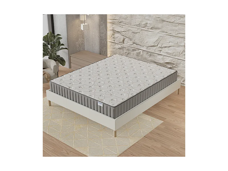 Ensemble matelas mémoire de forme + sommier 140x190cm, Matelas 22cm d’épaisseur et sommier tissu blanc